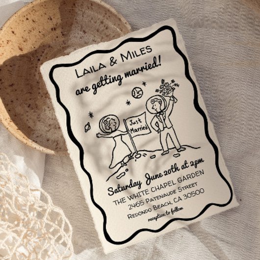 Save The Date Hand Drawn Whimsical cosmic moon wedding invite
