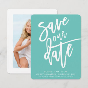 SAVE THE DATE handgeschreven munt fuschia wit Kaart