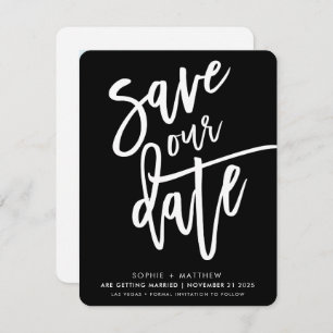 SAVE THE DATE handgeschreven script zwart wit inkt Kaart