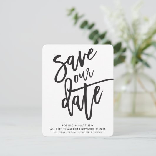 SAVE THE DATE handgeschreven script zwart wit Kaart (Staand voorkant)