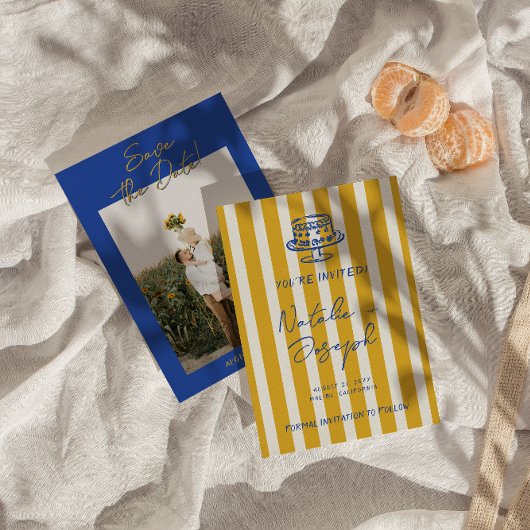 Save The Date Handwritten Blue Yellow Italian Photo Wedding