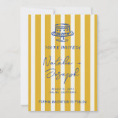 Save The Date Handwritten Blue Yellow Pinstripes Italy Wedding (Devant)