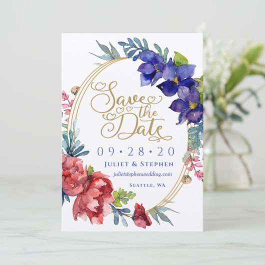 Save the date | Happiness Waterverf Floral Kaart (Staand voorkant)