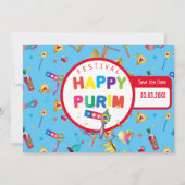 Save The Date Happy Purim Festival Funny Toys Motif Kids Party (Dos)