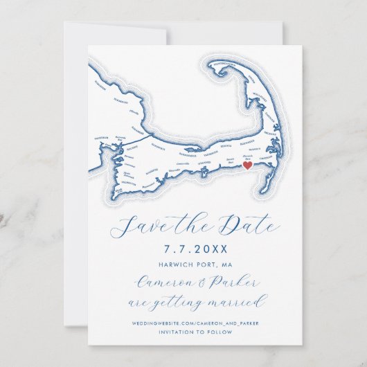 Save The Date Harwich Port MA Cape Cod Map Marine Blue Mariage (Devant)