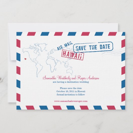 Save The Date Hawaii Air Mail Mariage Enregistrer La Date (Devant)