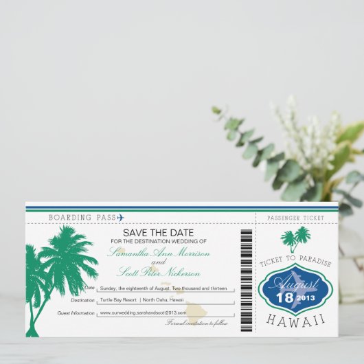 Save The Date Hawaii Boarding Pass Enregistrer la date (Debout devant)
