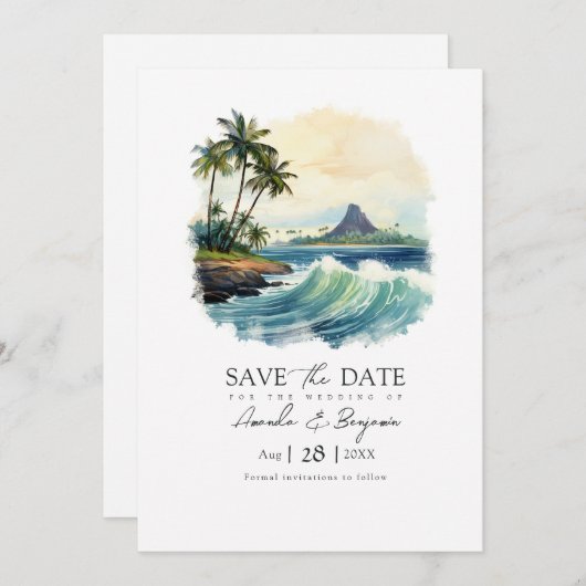 Save The Date Hawaii Code QR de mariage de destination (Devant / Derrière)
