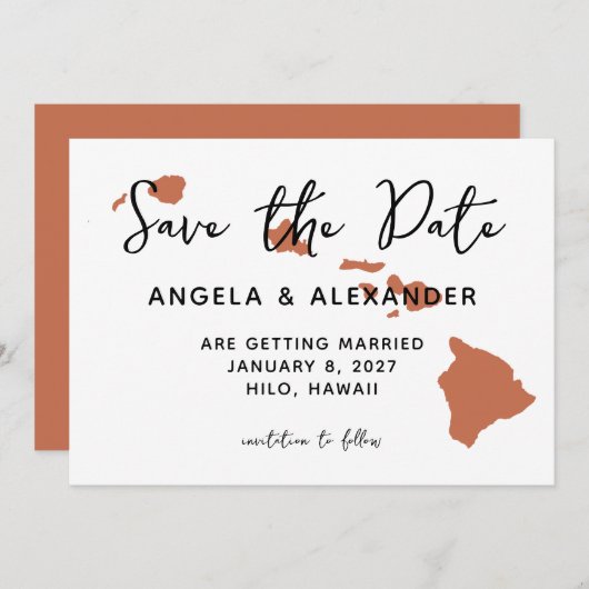 Save The Date Hawaii Mariage Terracotta (Devant / Derrière)