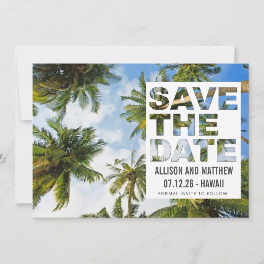 Save The Date Hawaii Palm Tree Beach Mariage Photo (Devant)