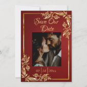 Save The Date Heart, Photo & Gold Frame on Ruby Red (Devant)