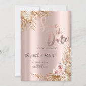 Save The Date Herbe de Pamapas Luxe Rose Doré Enregistrer La Dat (Devant)