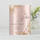 Save The Date Herbe de Pamapas Luxe Rose Doré Enregistrer La Dat (Debout devant)