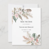 Save The Date Herbe des Pampas Fleur Tropicale, Plumes, Rustique (Devant)