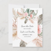 Save The Date Herbe des Pampas Fleur Tropicale, Plumes, Rustique (Devant)