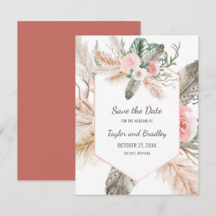 Save The Date Herbe des Pampas Fleur Tropicale, Plumes, Rustique