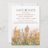 Save The Date Herbe des Pampas Mariage Bohème Botanique Rustique (Devant)