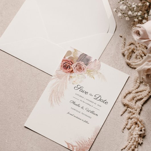 Save The Date Herbe des Pampas Moderne Écriture Florale