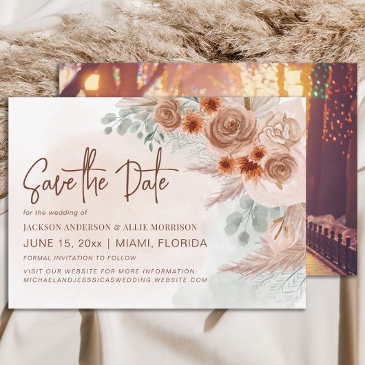 Save The Date Herbe des Pampas Rustique et Terre Cuite pour un M