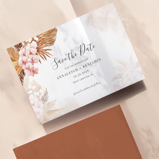 Save The Date Herbe des Pampas Terracotta Script Botanique