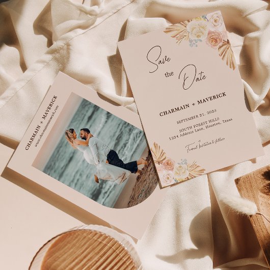 Save The Date Herbe séchée de Pampas Bohème voûtée 