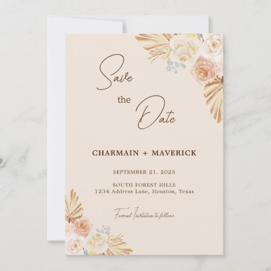 Save The Date Herbe séchée de Pampas Boho Arches (Devant)