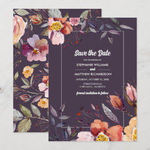Save the date. Herfst Bloemen Plum Bruiloft Kaart