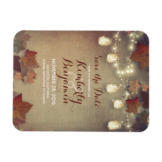 Save the Date Herfst Mason Jar Lights Rustic Magneet (Horizontaal)