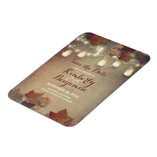 Save the Date Herfst Mason Jar Lights Rustic Magneet (Linkerzijde)