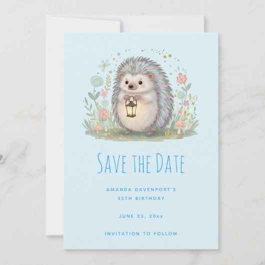 Save The Date Hérisson Mignon avec Lanterne Enregistrer la Date (Devant)