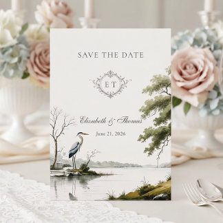 Save The Date Heron Toile French Country Monogram Wedding