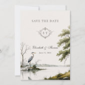 Save The Date Heron Toile French Country Monogram Wedding (Devant)