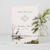Save The Date Heron Toile French Country Monogram Wedding (Debout devant)
