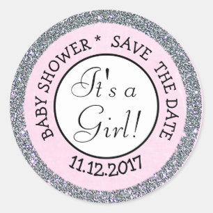 Save the Date, Het is een meisje Baby shower Stick Ronde Sticker