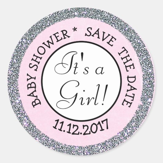 Save the Date, Het is een meisje Baby shower Stick Ronde Sticker (Voorkant)