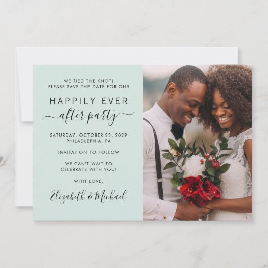 Save The Date Heureusement Jamais Après Photo Mint Mariage Récep (Devant)