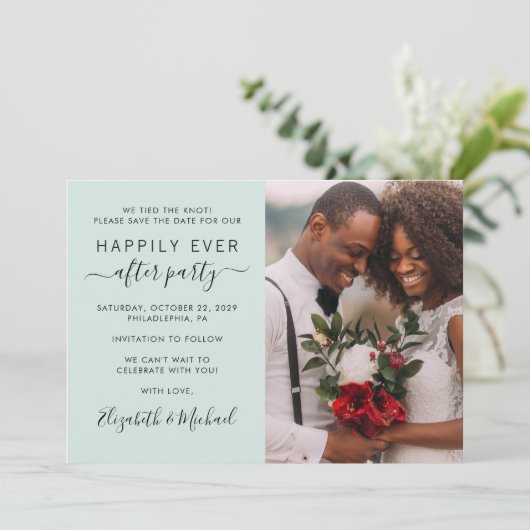 Save The Date Heureusement Jamais Après Photo Mint Mariage Récep (Debout devant)