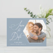 Save The Date Hexagon Modern Photo Script Enregistrer la date (Debout devant)