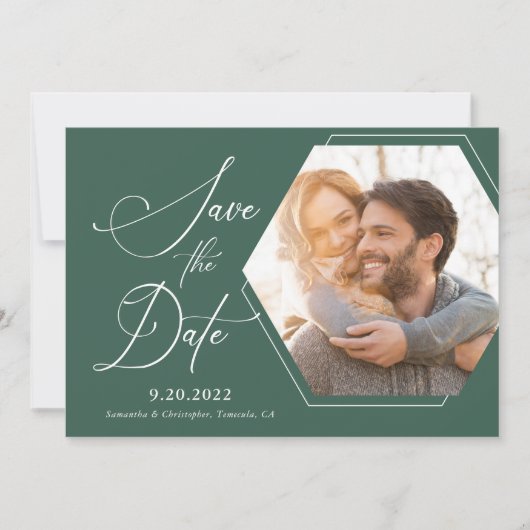 Save The Date Hexagon Modern Photo Script Enregistrer la date (Devant)