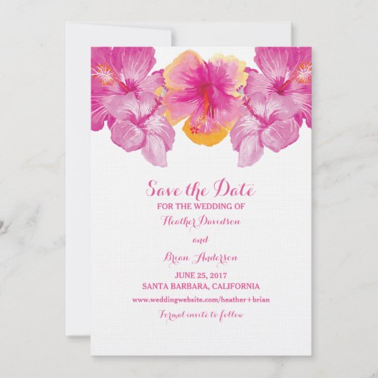 Save The Date Hibiscus brossé floral Enregistrer la date Invitat (Devant)