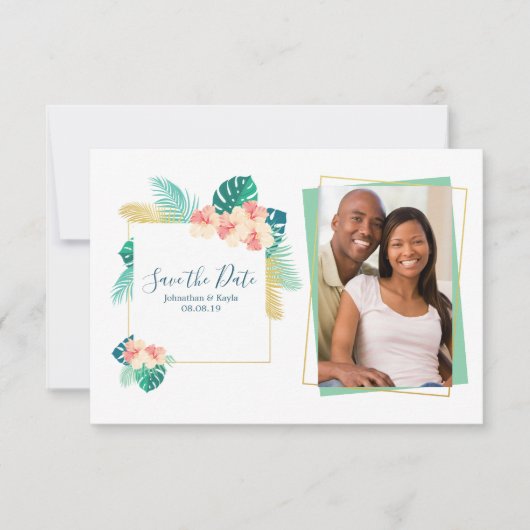 Save The Date Hibiscus d'or Hawaiien mariage Enregistrer la date (Devant)