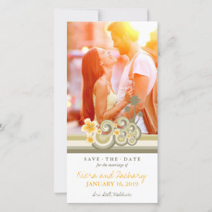 Save The Date Hibiscus Jaune Taupe Tropicale Waves Beach Photo