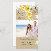 Save The Date Hibiscus Plage Jaune Mariage Photo Enregistrer La (Devant / Derrière)