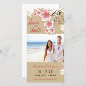 Save The Date Hibiscus Rose Mariage Tropical Photo Enregistrer L (Devant / Derrière)