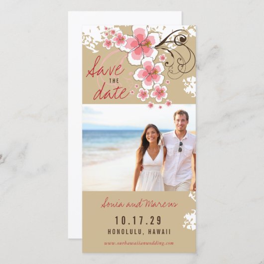 Save The Date Hibiscus Rose Mariage Tropical Photo Enregistrer L (Devant / Derrière)
