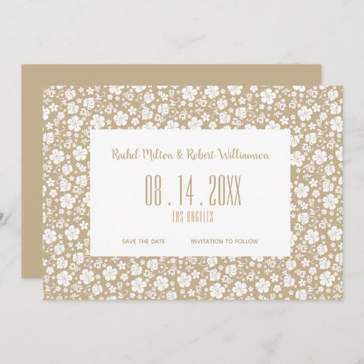 Save The Date Hibiscus Tropical Beige Mariage (Devant / Derrière)