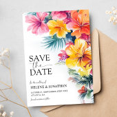 Save The Date Hibiscus Tropical Elégant Destination Mariage