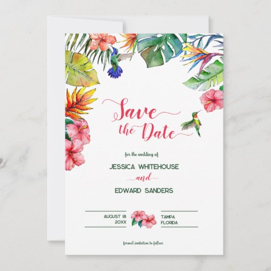 Save The Date Hibiscus Tropical Hawaïen Mariage Enregistrer La D (Devant)