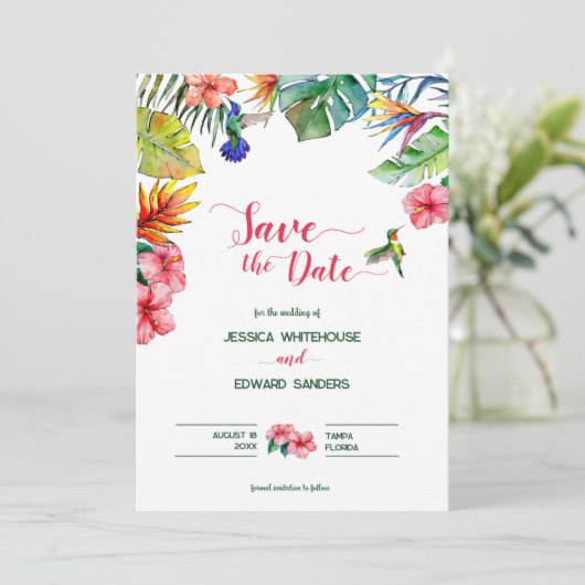 Save The Date Hibiscus Tropical Hawaïen Mariage Enregistrer La D (Debout devant)