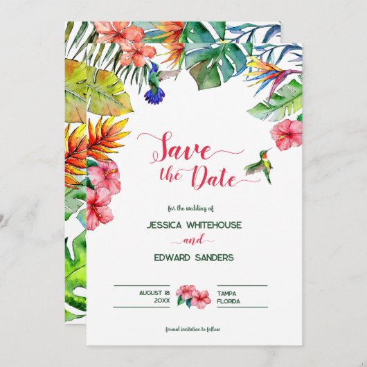 Save The Date Hibiscus Tropical Hawaïen Mariage Enregistrer La D (Devant / Derrière)